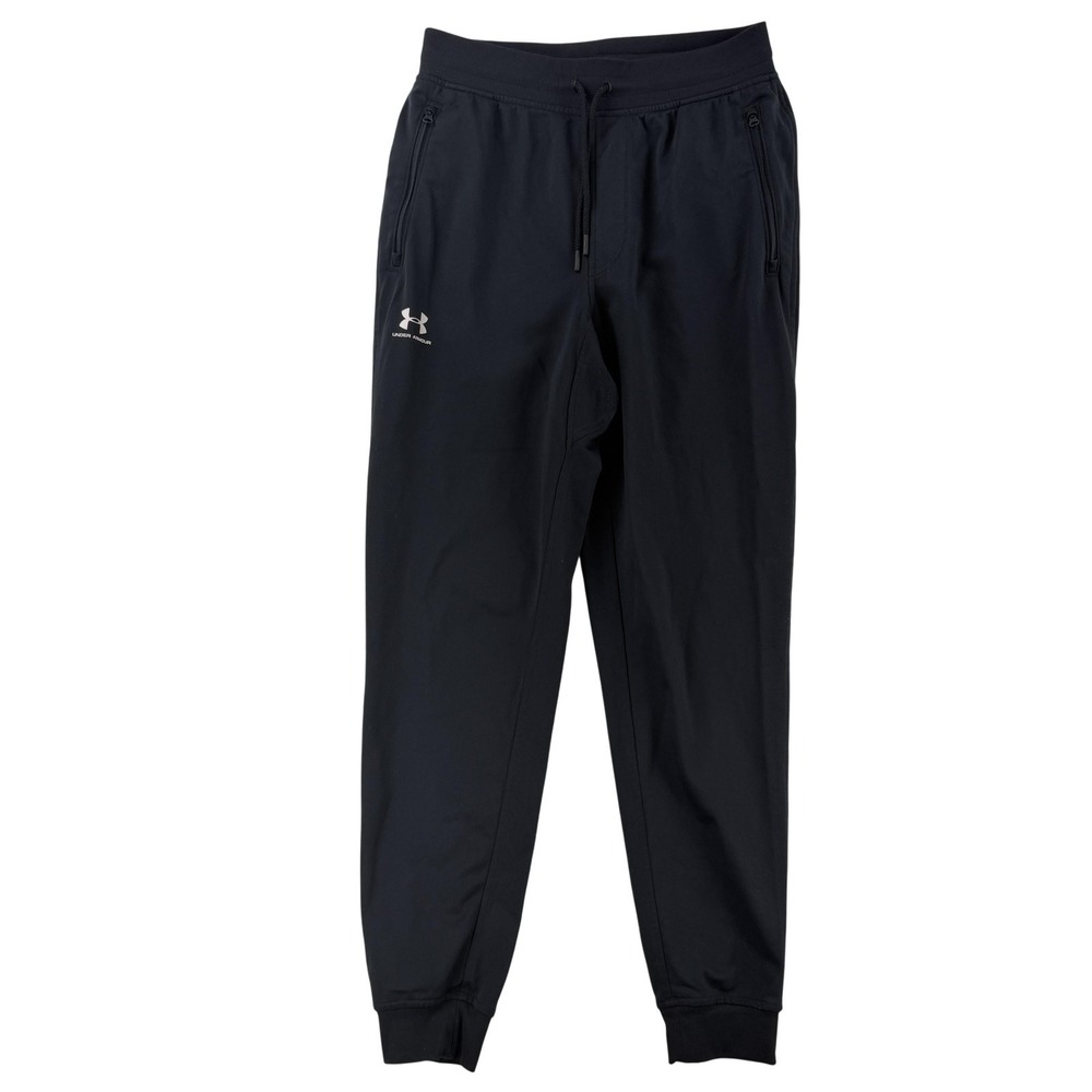 Under Armour Pants Mens Medium Black Knit Jogger Zip Pockets Loose Fit Athletic